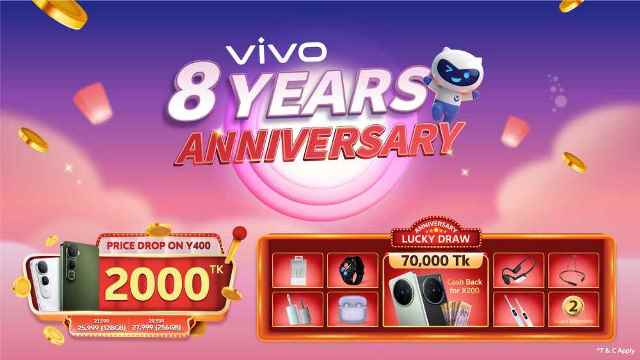 ভিভোর ৮ বছর পূর্তিতে স্মার্টফোনে বিশাল ছাড়!