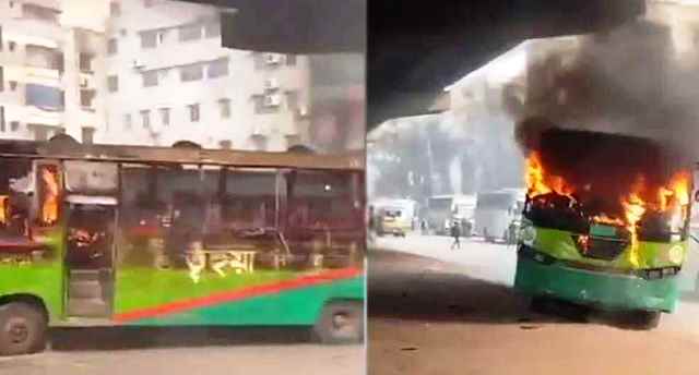 ঢাকায় বাসে আগুন