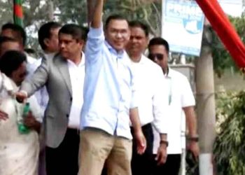 বরিশালে জনসভার মঞ্চে তারেক রহমান