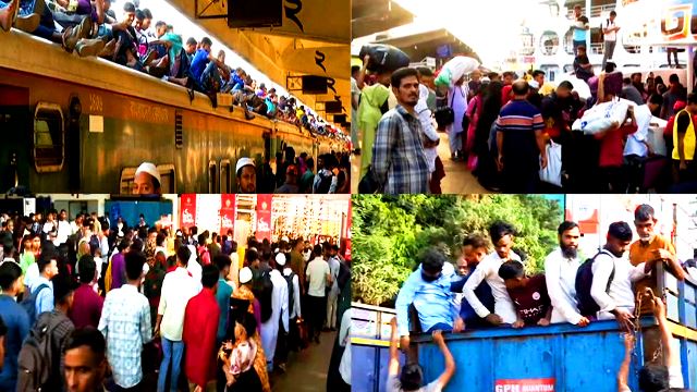 ঈদযাত্রায় বাস-লঞ্চ-ট্রেনে ঘরমুখো মানুষের ঢল