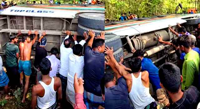 এবার পঞ্চগড়ে ৪০ যাত্রী নিয়ে উল্টে গেল বাস