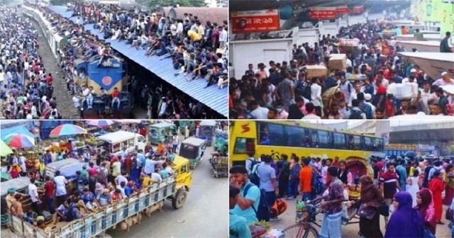 ঈদে বাস-লঞ্চ-ট্রেনে ঢাকা ছাড়ছেন মানুষ